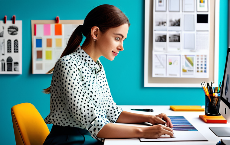**

"A vibrant, professional graphic designer in a stylish, modest blouse and tailored trousers, working at a brightly lit desk in a modern co-working space, surrounded by design tools and mood boards, fully clothed, appropriate attire, safe for work, perfect anatomy, natural proportions, digital art, high resolution, professional studio lighting."

**