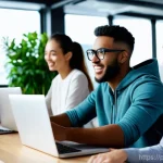 API 설계 시 주의해야 할 사항 - **Collaborative API Development Team:**
    "A vibrant, medium shot, photorealistic image depicting ...