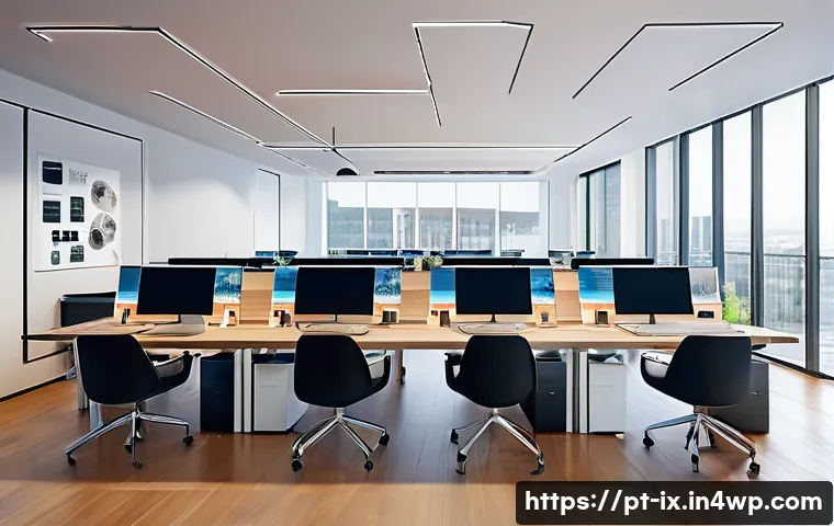 RESTful API 설계 모범 사례 - A sleek, modern office workspace with a diverse team of software developers collaborating around a l...