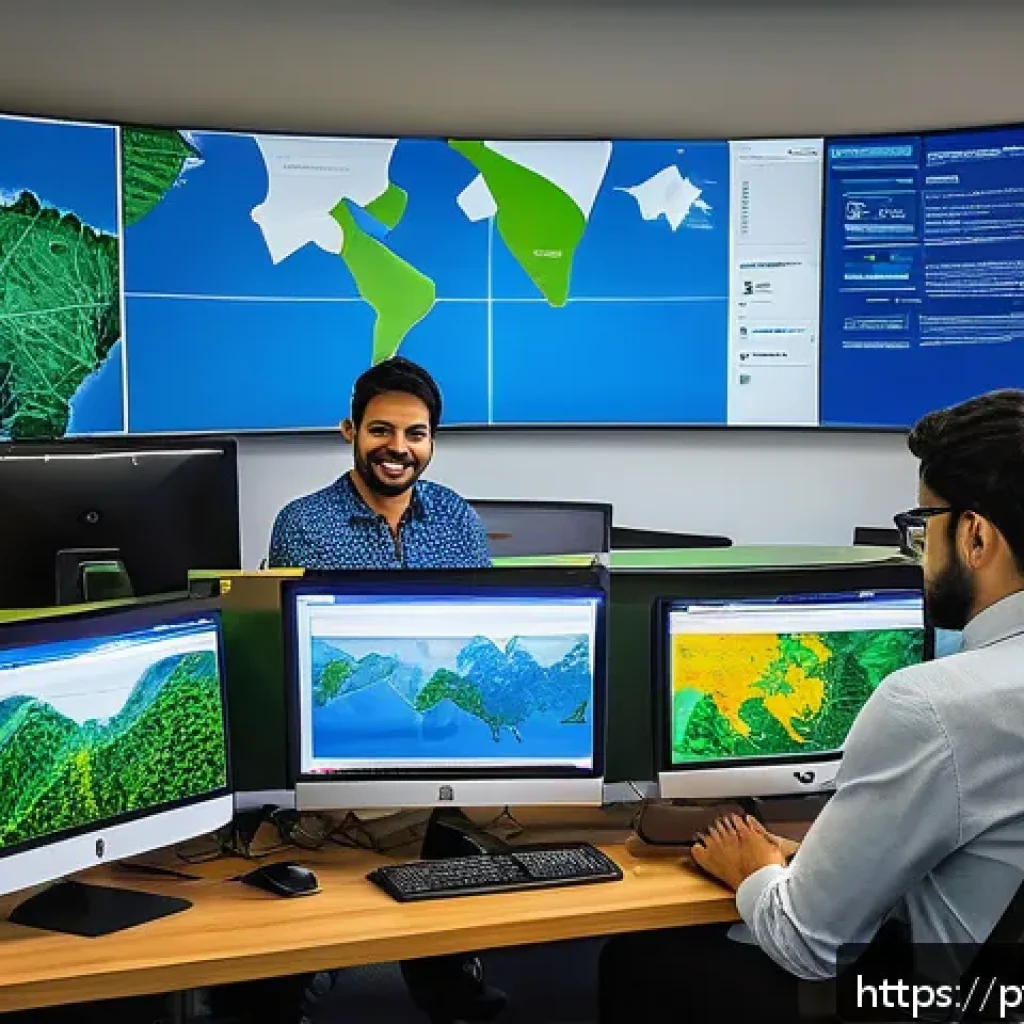 API 설계의 경량화 전략 - A modern Brazilian tech office environment showing software developers collaborating on API design. ...