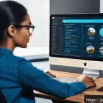 Home 21 효율적인 API 문서화 방법 - A modern workspace scene showing a diverse group of software developers collaborating around a large...